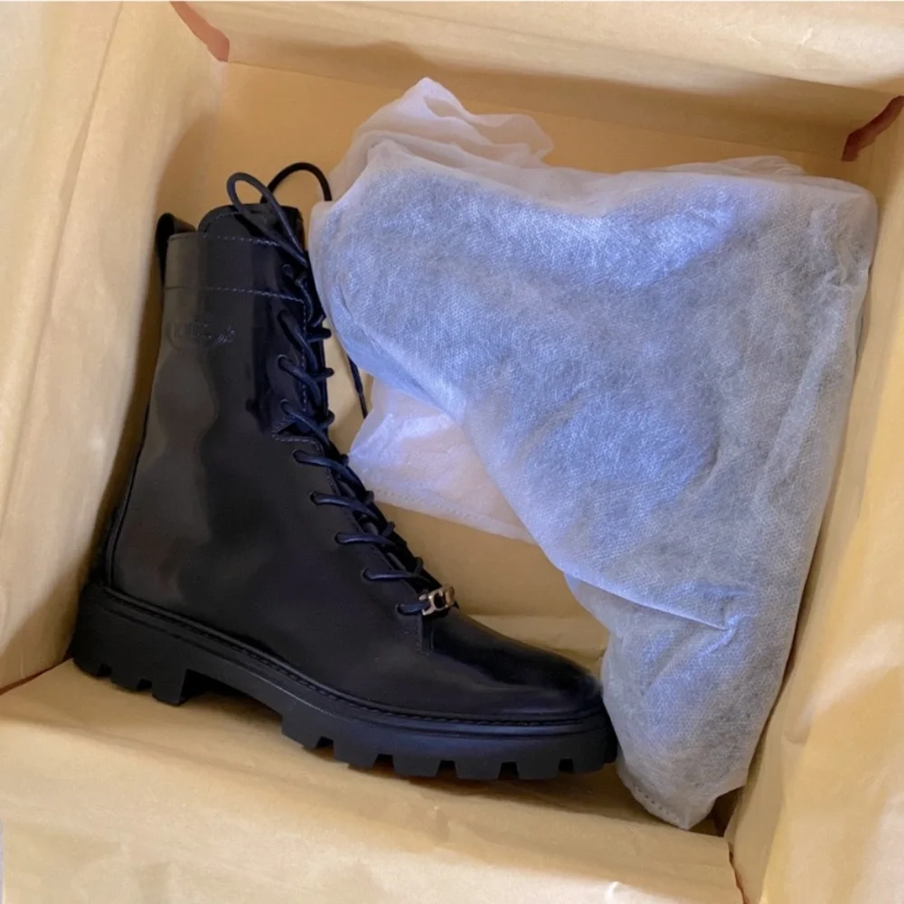 TOD’S BLACK LEATHER LACE UP COMBAT BOOTS GRUNGE GORPCORE MOTO EUR 40 - Picture 7 of 9